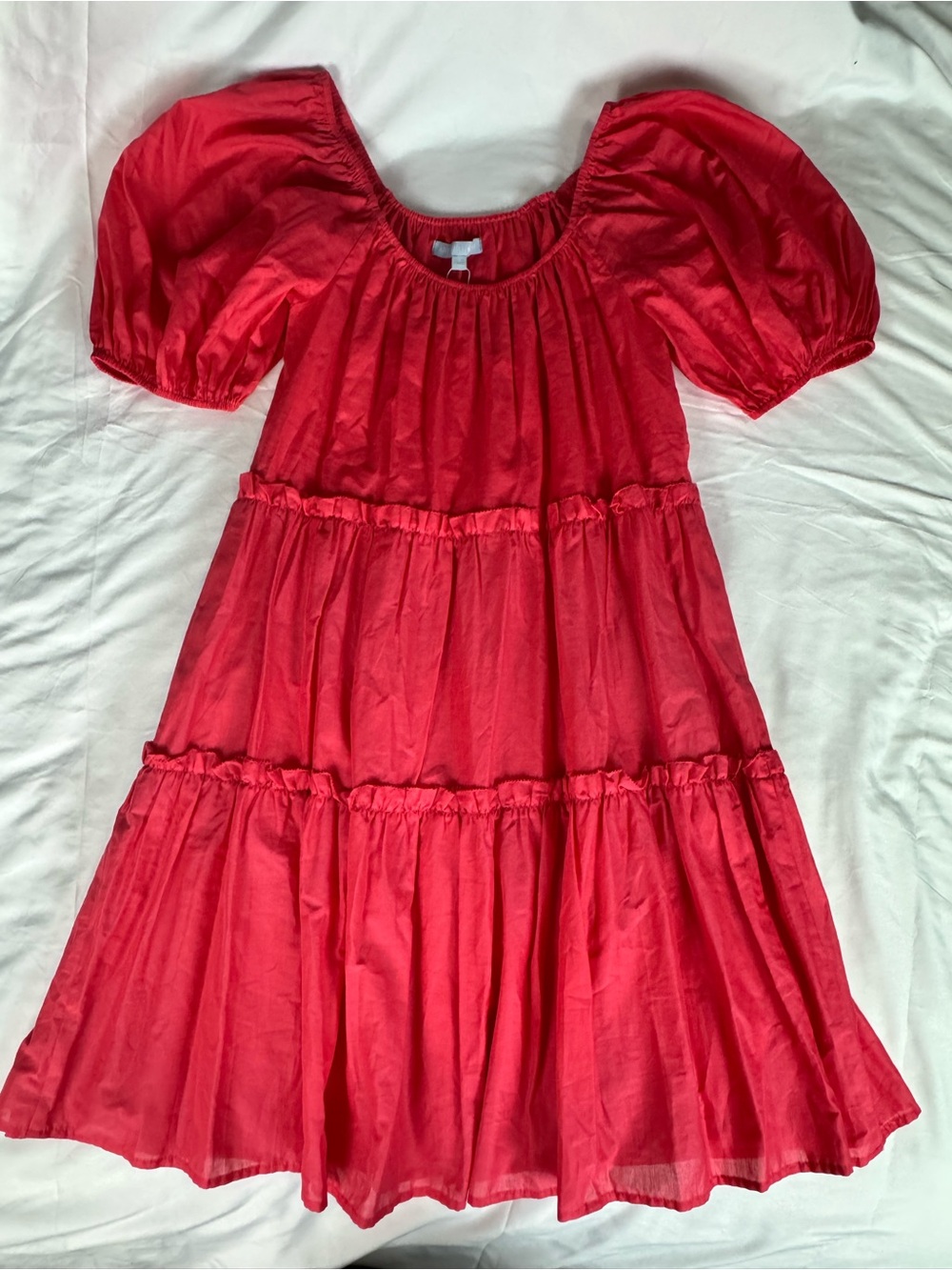 NWT Antonio Melani Coral Puff Sleeve Tiered Cotton Dress Small